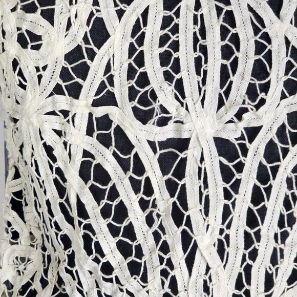 Indigo Thread Denim Button Front Cream Crochet Back Cotton Poly Span Vest Size S - Picture 13 of 16